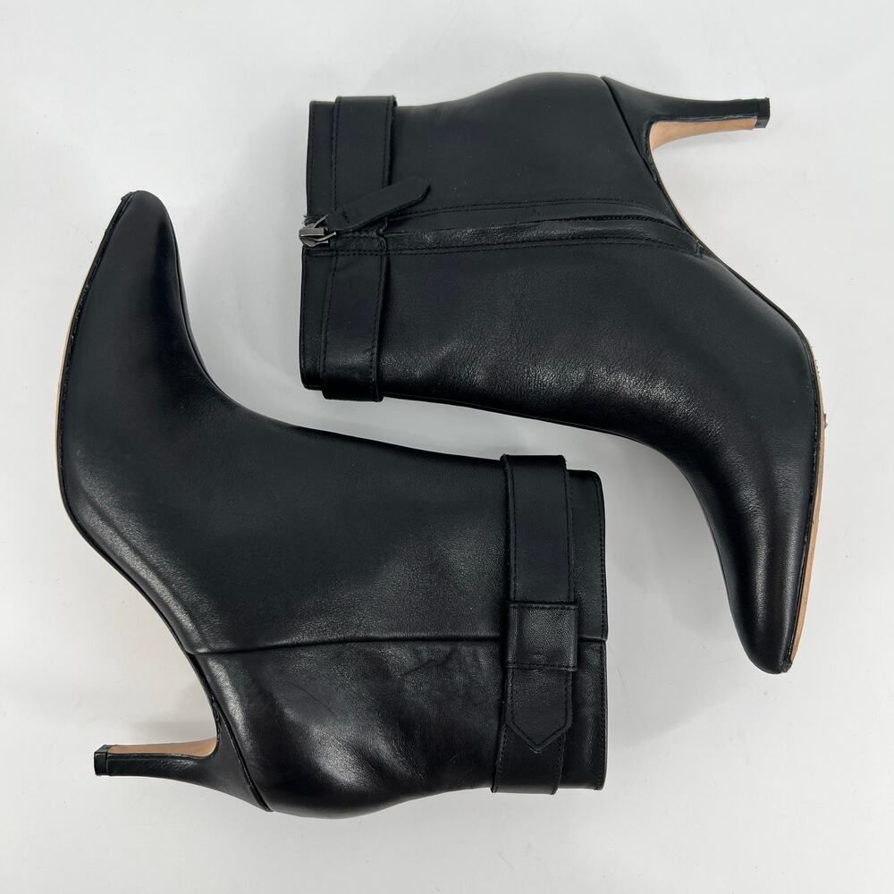 Banana Republic Factory 70mm Heel Dress Bootie Womens 9 Black Leather Belted - Picture 5 of 11